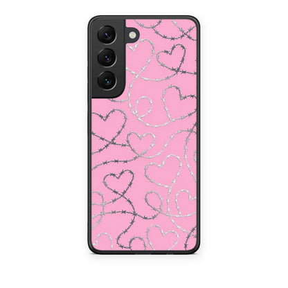 Θήκη Samsung Galaxy S22 Barbed Wire Hearts on Pink από τη Smartfits με σχέδιο στο πίσω μέρος και μαύρο περίβλημα | Samsung Galaxy S22 Barbed Wire Hearts on Pink case with colorful back and black bezels