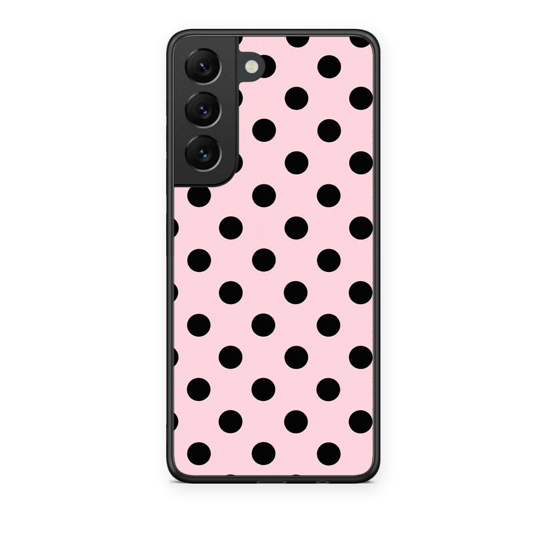 Θήκη Samsung Galaxy S22 Black Polka Dots on Pink από τη Smartfits με σχέδιο στο πίσω μέρος και μαύρο περίβλημα | Samsung Galaxy S22 Black Polka Dots on Pink case with colorful back and black bezels