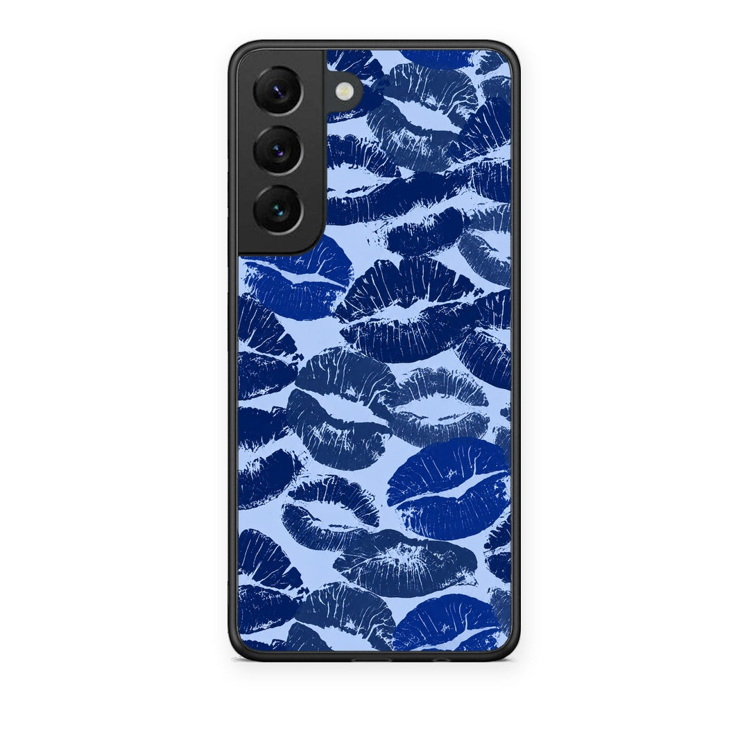 Θήκη Samsung Galaxy S22 Blue Lipstick Kisses από τη Smartfits με σχέδιο στο πίσω μέρος και μαύρο περίβλημα | Samsung Galaxy S22 Blue Lipstick Kisses case with colorful back and black bezels