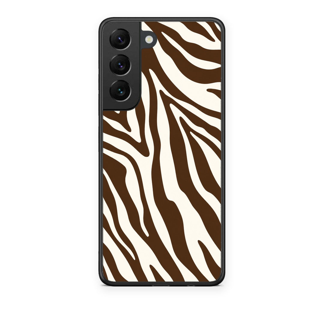 Θήκη Samsung Galaxy S22 Brown and Cream Zebra Stripes από τη Smartfits με σχέδιο στο πίσω μέρος και μαύρο περίβλημα | Samsung Galaxy S22 Brown and Cream Zebra Stripes case with colorful back and black bezels