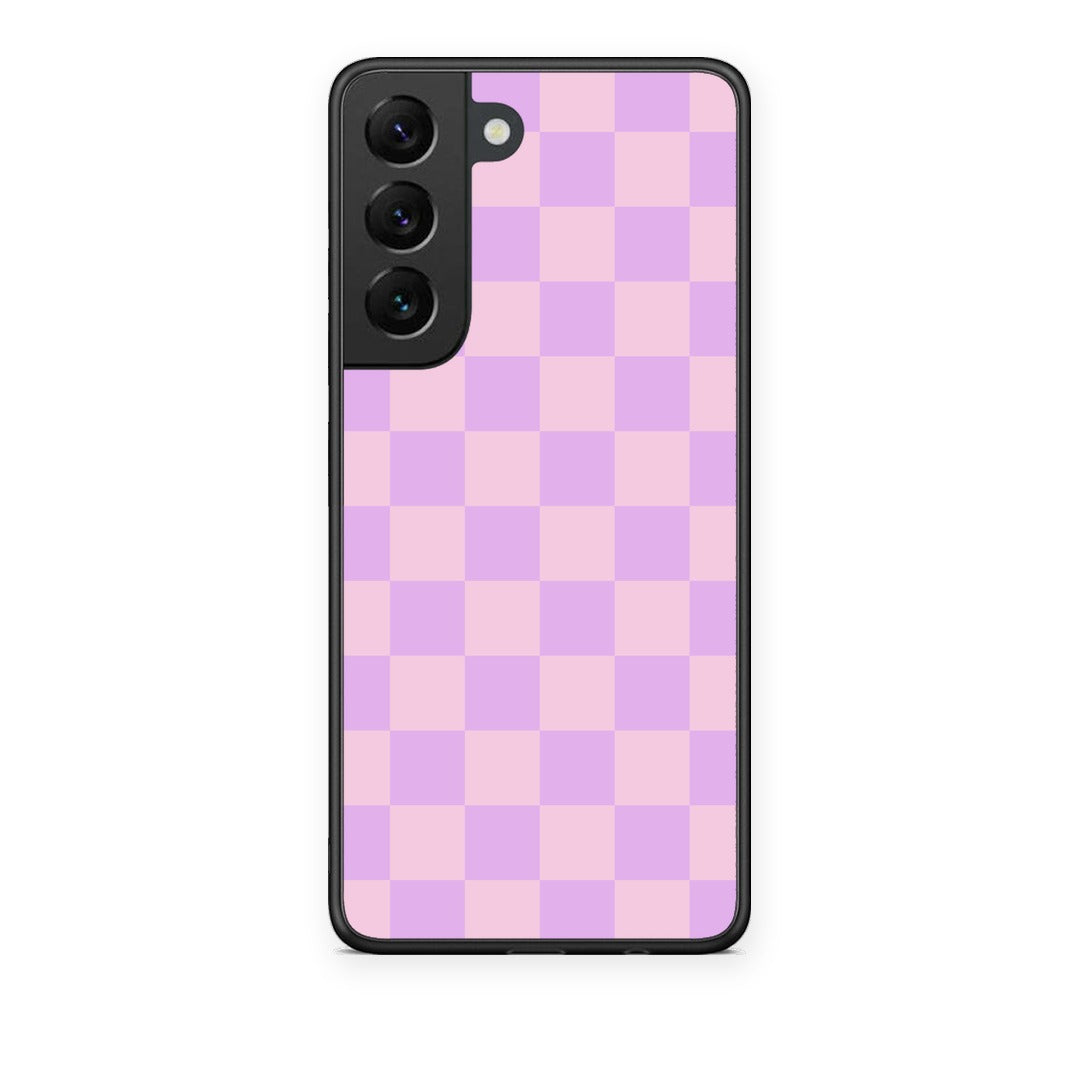 Θήκη Samsung Galaxy S22 Lavender and Pink Checkerboard από τη Smartfits με σχέδιο στο πίσω μέρος και μαύρο περίβλημα | Samsung Galaxy S22 Lavender and Pink Checkerboard case with colorful back and black bezels