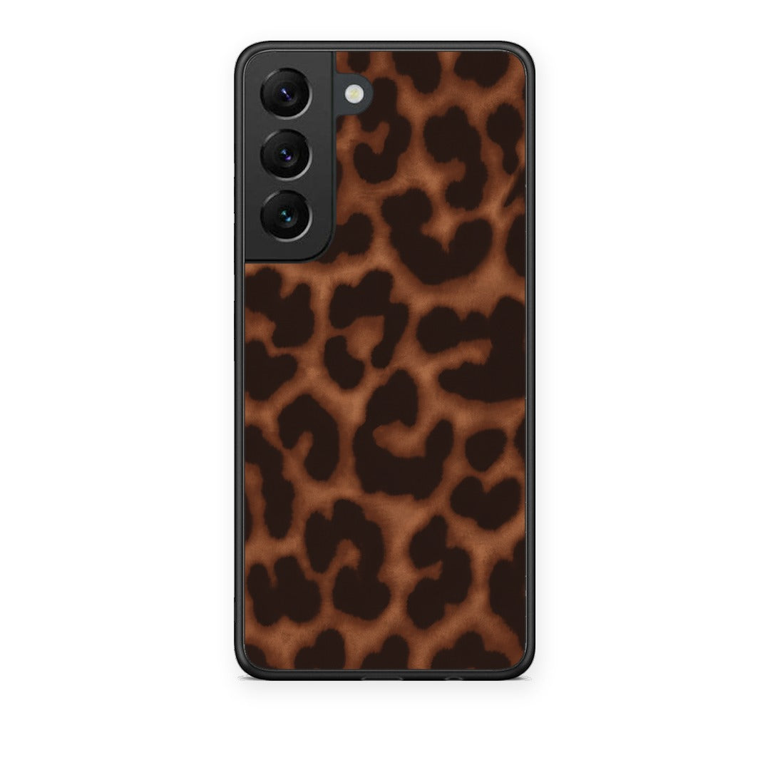 Θήκη Samsung Galaxy S22 Leopard Print Dark Brown από τη Smartfits με σχέδιο στο πίσω μέρος και μαύρο περίβλημα | Samsung Galaxy S22 Leopard Print Dark Brown case with colorful back and black bezels
