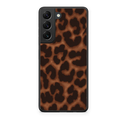 Θήκη Samsung Galaxy S22 Leopard Print Dark Brown από τη Smartfits με σχέδιο στο πίσω μέρος και μαύρο περίβλημα | Samsung Galaxy S22 Leopard Print Dark Brown case with colorful back and black bezels