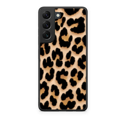 Θήκη Samsung Galaxy S22 Leopard Print Tan Large από τη Smartfits με σχέδιο στο πίσω μέρος και μαύρο περίβλημα | Samsung Galaxy S22 Leopard Print Tan Large case with colorful back and black bezels