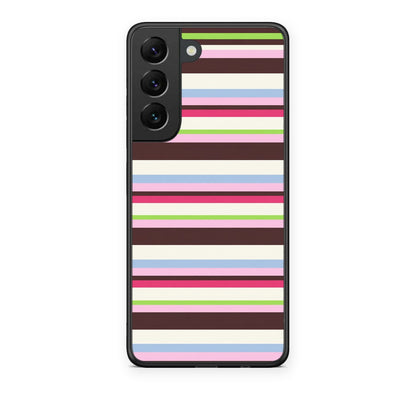 Θήκη Samsung Galaxy S22 Multicolour Horizontal Stripes από τη Smartfits με σχέδιο στο πίσω μέρος και μαύρο περίβλημα | Samsung Galaxy S22 Multicolour Horizontal Stripes case with colorful back and black bezels