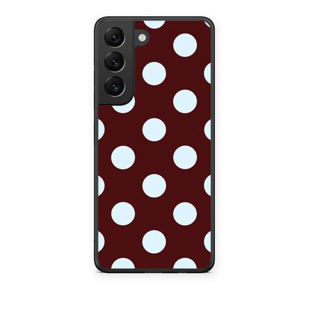 Θήκη Samsung Galaxy S22 Pale Blue Large Polka Dots on Burgundy από τη Smartfits με σχέδιο στο πίσω μέρος και μαύρο περίβλημα | Samsung Galaxy S22 Pale Blue Large Polka Dots on Burgundy case with colorful back and black bezels