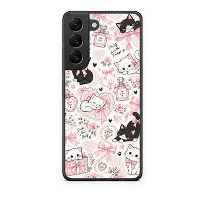 Θήκη Samsung Galaxy S22 Pink Bows and Kittens Collage από τη Smartfits με σχέδιο στο πίσω μέρος και μαύρο περίβλημα | Samsung Galaxy S22 Pink Bows and Kittens Collage case with colorful back and black bezels
