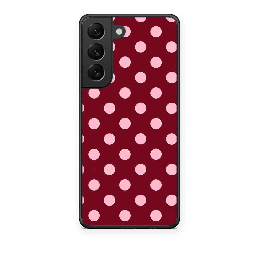 Θήκη Samsung Galaxy S22 Pink Polka Dots on Burgundy από τη Smartfits με σχέδιο στο πίσω μέρος και μαύρο περίβλημα | Samsung Galaxy S22 Pink Polka Dots on Burgundy case with colorful back and black bezels