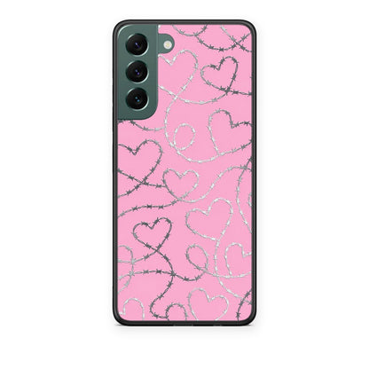Θήκη Samsung Galaxy S22 Plus Barbed Wire Hearts on Pink από τη Smartfits με σχέδιο στο πίσω μέρος και μαύρο περίβλημα | Samsung Galaxy S22 Plus Barbed Wire Hearts on Pink case with colorful back and black bezels