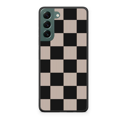 Θήκη Samsung Galaxy S22 Plus Black and Taupe Striped Checks από τη Smartfits με σχέδιο στο πίσω μέρος και μαύρο περίβλημα | Samsung Galaxy S22 Plus Black and Taupe Striped Checks case with colorful back and black bezels