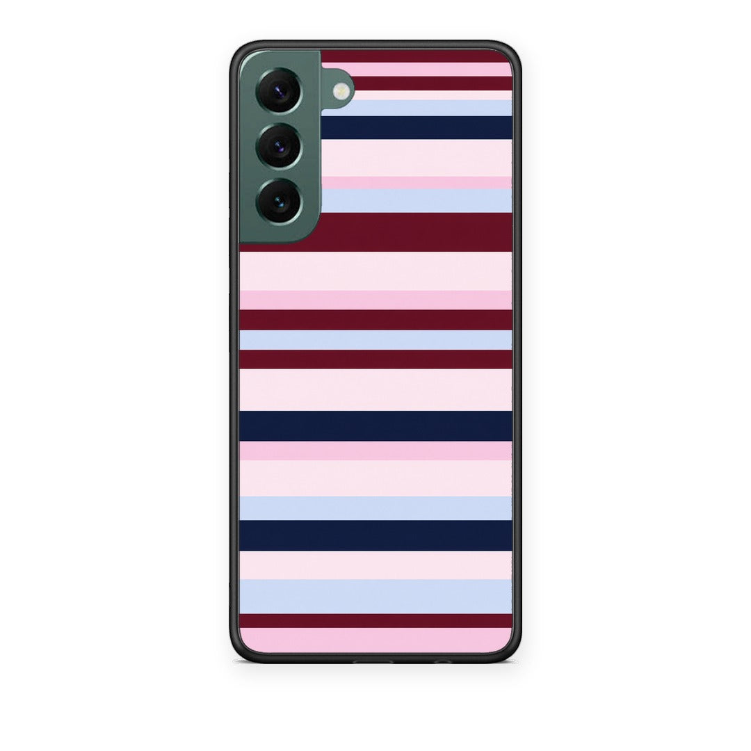 Θήκη Samsung Galaxy S22 Plus Burgundy Pink and Blue Horizontal Stripes από τη Smartfits με σχέδιο στο πίσω μέρος και μαύρο περίβλημα | Samsung Galaxy S22 Plus Burgundy Pink and Blue Horizontal Stripes case with colorful back and black bezels