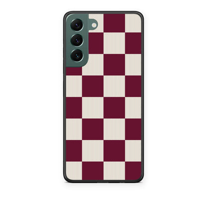 Θήκη Samsung Galaxy S22 Plus Burgundy and Cream Striped Checks από τη Smartfits με σχέδιο στο πίσω μέρος και μαύρο περίβλημα | Samsung Galaxy S22 Plus Burgundy and Cream Striped Checks case with colorful back and black bezels