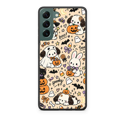 Θήκη Samsung Galaxy S22 Plus Halloween Puppies and Friends on Cream από τη Smartfits με σχέδιο στο πίσω μέρος και μαύρο περίβλημα | Samsung Galaxy S22 Plus Halloween Puppies and Friends on Cream case with colorful back and black bezels