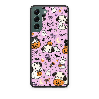 Θήκη Samsung Galaxy S22 Plus Halloween Puppies and Friends on Lilac από τη Smartfits με σχέδιο στο πίσω μέρος και μαύρο περίβλημα | Samsung Galaxy S22 Plus Halloween Puppies and Friends on Lilac case with colorful back and black bezels