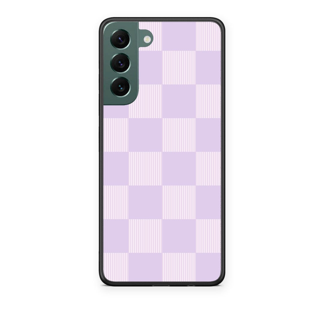 Θήκη Samsung Galaxy S22 Plus Lilac and Cream Striped Checks από τη Smartfits με σχέδιο στο πίσω μέρος και μαύρο περίβλημα | Samsung Galaxy S22 Plus Lilac and Cream Striped Checks case with colorful back and black bezels