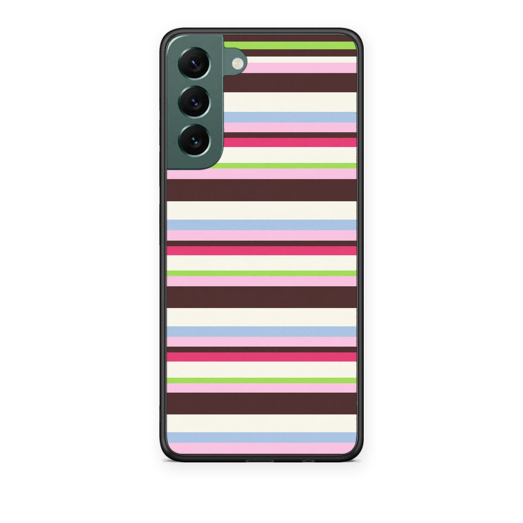 Θήκη Samsung Galaxy S22 Plus Multicolour Horizontal Stripes από τη Smartfits με σχέδιο στο πίσω μέρος και μαύρο περίβλημα | Samsung Galaxy S22 Plus Multicolour Horizontal Stripes case with colorful back and black bezels