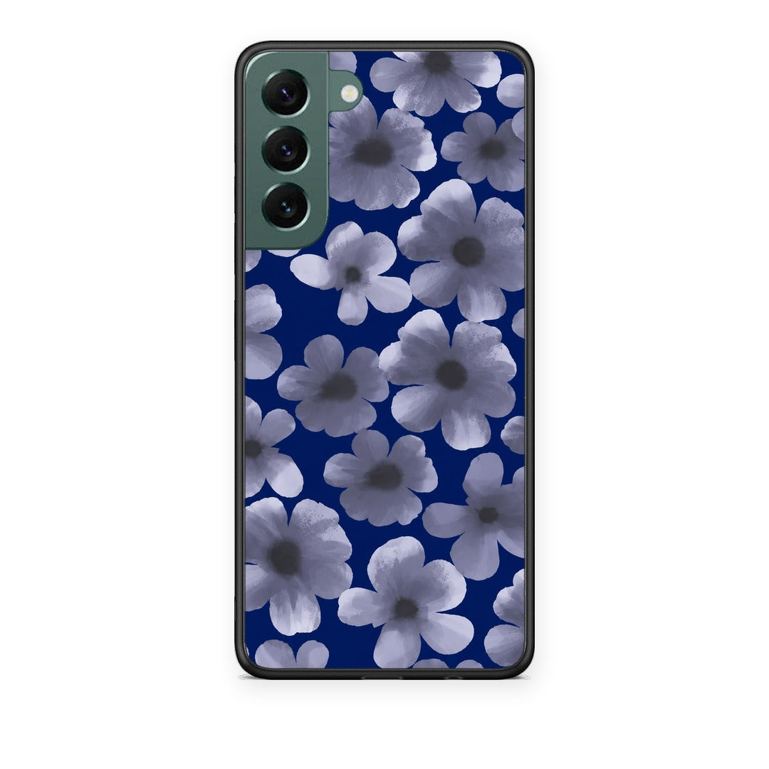 Θήκη Samsung Galaxy S22 Plus Pale Blue Flowers on Navy από τη Smartfits με σχέδιο στο πίσω μέρος και μαύρο περίβλημα | Samsung Galaxy S22 Plus Pale Blue Flowers on Navy case with colorful back and black bezels