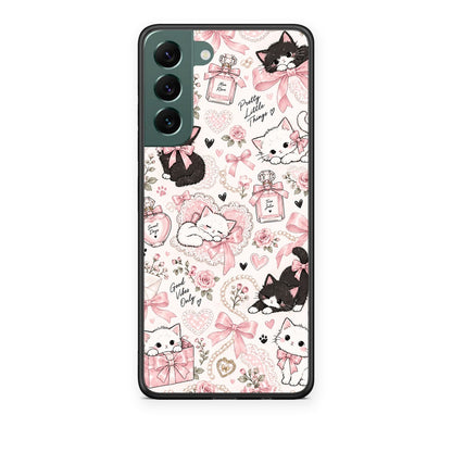 Θήκη Samsung Galaxy S22 Plus Pink Bows and Kittens Collage από τη Smartfits με σχέδιο στο πίσω μέρος και μαύρο περίβλημα | Samsung Galaxy S22 Plus Pink Bows and Kittens Collage case with colorful back and black bezels