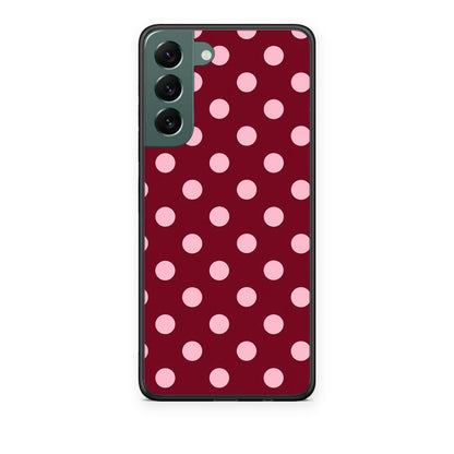 Θήκη Samsung Galaxy S22 Plus Pink Polka Dots on Burgundy από τη Smartfits με σχέδιο στο πίσω μέρος και μαύρο περίβλημα | Samsung Galaxy S22 Plus Pink Polka Dots on Burgundy case with colorful back and black bezels