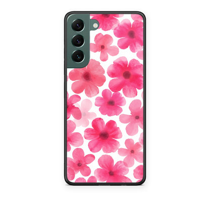 Θήκη Samsung Galaxy S22 Plus Pink Watercolour Flowers on White από τη Smartfits με σχέδιο στο πίσω μέρος και μαύρο περίβλημα | Samsung Galaxy S22 Plus Pink Watercolour Flowers on White case with colorful back and black bezels