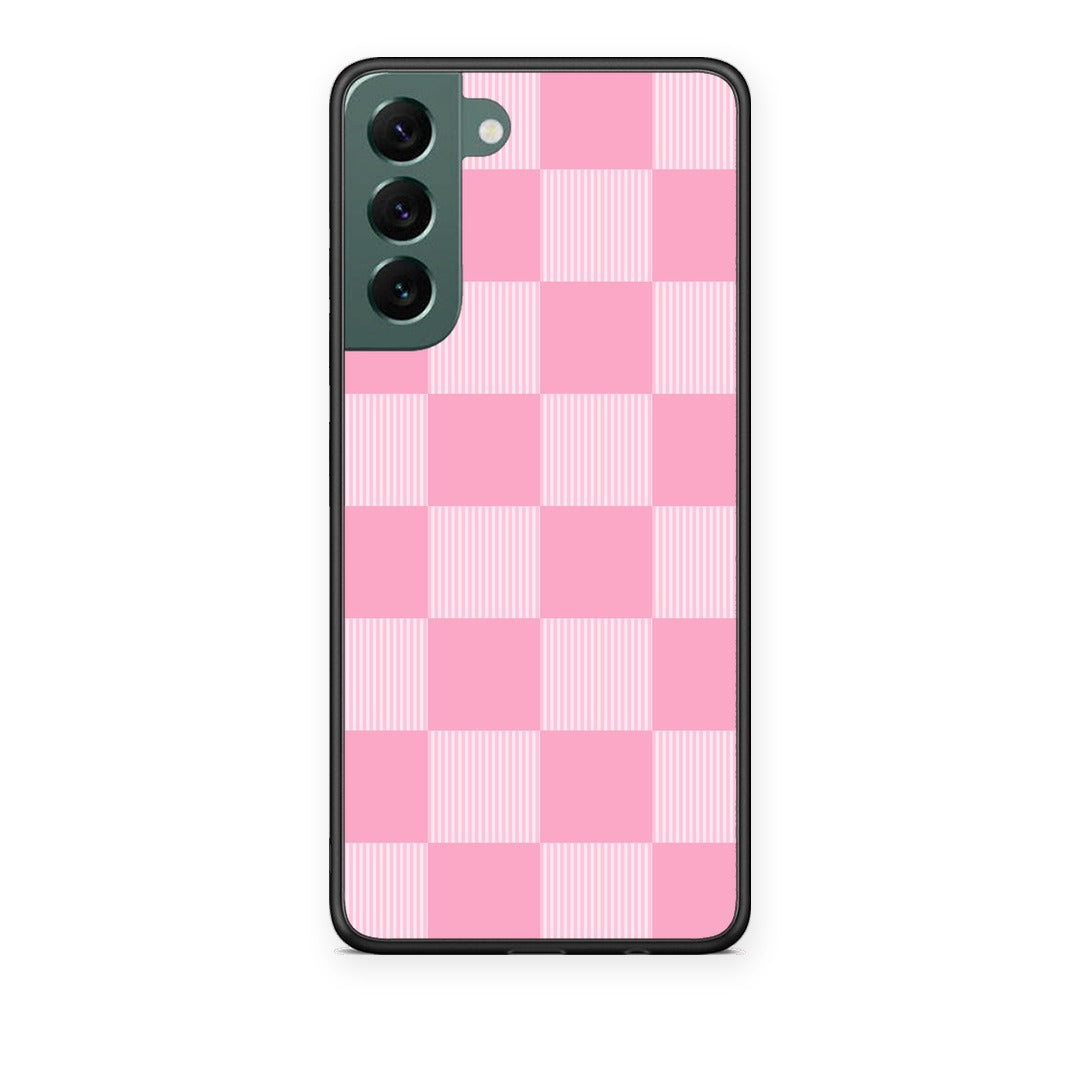 Θήκη Samsung Galaxy S22 Plus Pink and White Striped Checks από τη Smartfits με σχέδιο στο πίσω μέρος και μαύρο περίβλημα | Samsung Galaxy S22 Plus Pink and White Striped Checks case with colorful back and black bezels