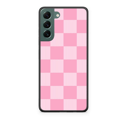 Θήκη Samsung Galaxy S22 Plus Pink and White Striped Checks από τη Smartfits με σχέδιο στο πίσω μέρος και μαύρο περίβλημα | Samsung Galaxy S22 Plus Pink and White Striped Checks case with colorful back and black bezels