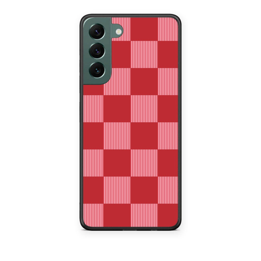 Θήκη Samsung Galaxy S22 Plus Red and Pink Striped Checks από τη Smartfits με σχέδιο στο πίσω μέρος και μαύρο περίβλημα | Samsung Galaxy S22 Plus Red and Pink Striped Checks case with colorful back and black bezels
