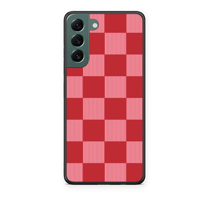 Θήκη Samsung Galaxy S22 Plus Red and Pink Striped Checks από τη Smartfits με σχέδιο στο πίσω μέρος και μαύρο περίβλημα | Samsung Galaxy S22 Plus Red and Pink Striped Checks case with colorful back and black bezels