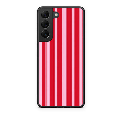 Θήκη Samsung Galaxy S22 Red and Pink Vertical Pinstripes από τη Smartfits με σχέδιο στο πίσω μέρος και μαύρο περίβλημα | Samsung Galaxy S22 Red and Pink Vertical Pinstripes case with colorful back and black bezels