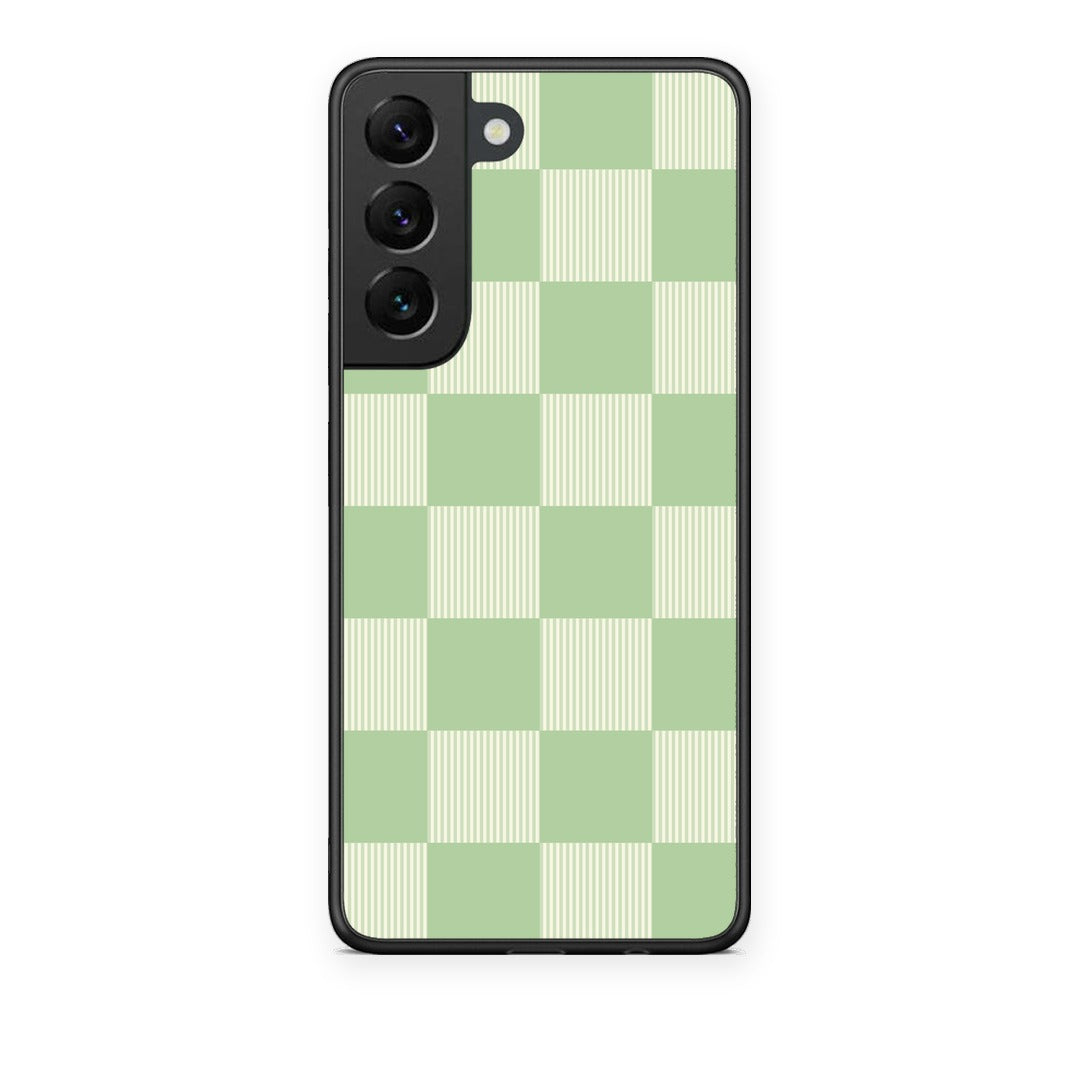 Θήκη Samsung Galaxy S22 Sage and Cream Striped Checks από τη Smartfits με σχέδιο στο πίσω μέρος και μαύρο περίβλημα | Samsung Galaxy S22 Sage and Cream Striped Checks case with colorful back and black bezels