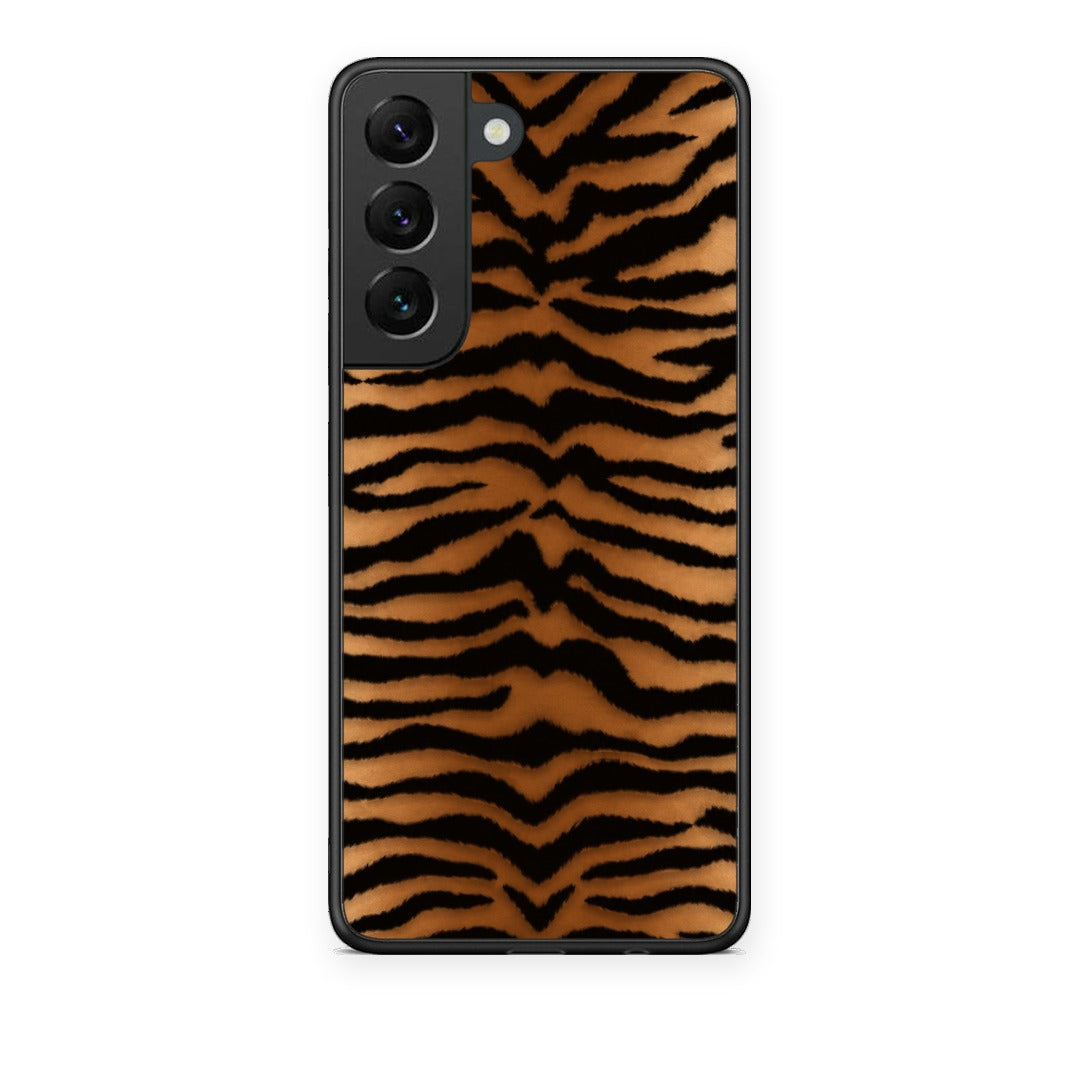 Θήκη Samsung Galaxy S22 Tiger Print Orange and Black από τη Smartfits με σχέδιο στο πίσω μέρος και μαύρο περίβλημα | Samsung Galaxy S22 Tiger Print Orange and Black case with colorful back and black bezels