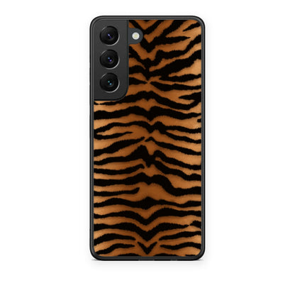 Θήκη Samsung Galaxy S22 Tiger Print Orange and Black από τη Smartfits με σχέδιο στο πίσω μέρος και μαύρο περίβλημα | Samsung Galaxy S22 Tiger Print Orange and Black case with colorful back and black bezels