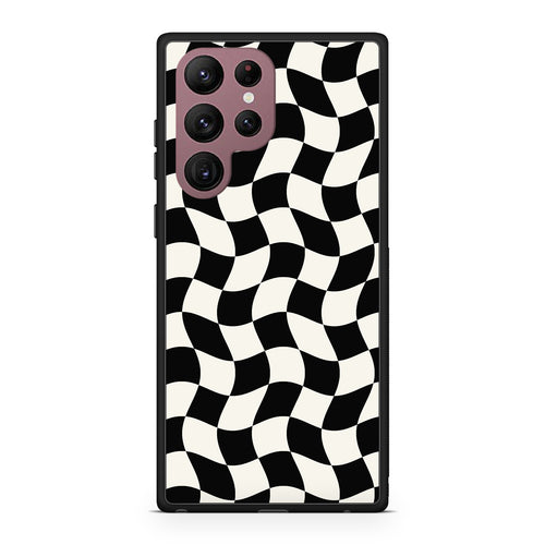 Θήκη Samsung Galaxy S22 Ultra Black and Cream Wavy Checkerboard από τη Smartfits με σχέδιο στο πίσω μέρος και μαύρο περίβλημα | Samsung Galaxy S22 Ultra Black and Cream Wavy Checkerboard case with colorful back and black bezels