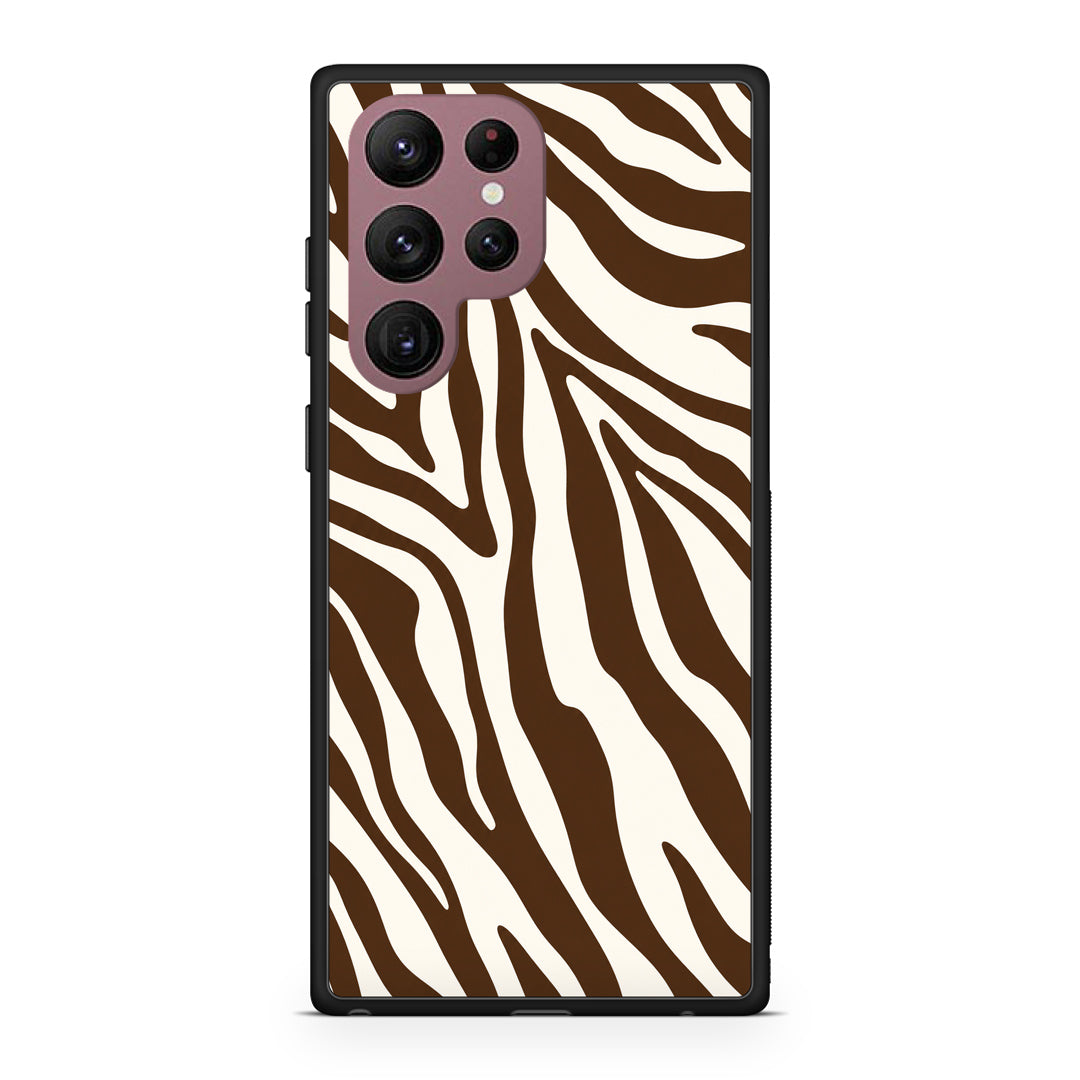 Θήκη Samsung Galaxy S22 Ultra Brown and Cream Zebra Stripes από τη Smartfits με σχέδιο στο πίσω μέρος και μαύρο περίβλημα | Samsung Galaxy S22 Ultra Brown and Cream Zebra Stripes case with colorful back and black bezels