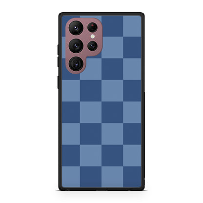Θήκη Samsung Galaxy S22 Ultra Denim Blue Checkerboard από τη Smartfits με σχέδιο στο πίσω μέρος και μαύρο περίβλημα | Samsung Galaxy S22 Ultra Denim Blue Checkerboard case with colorful back and black bezels