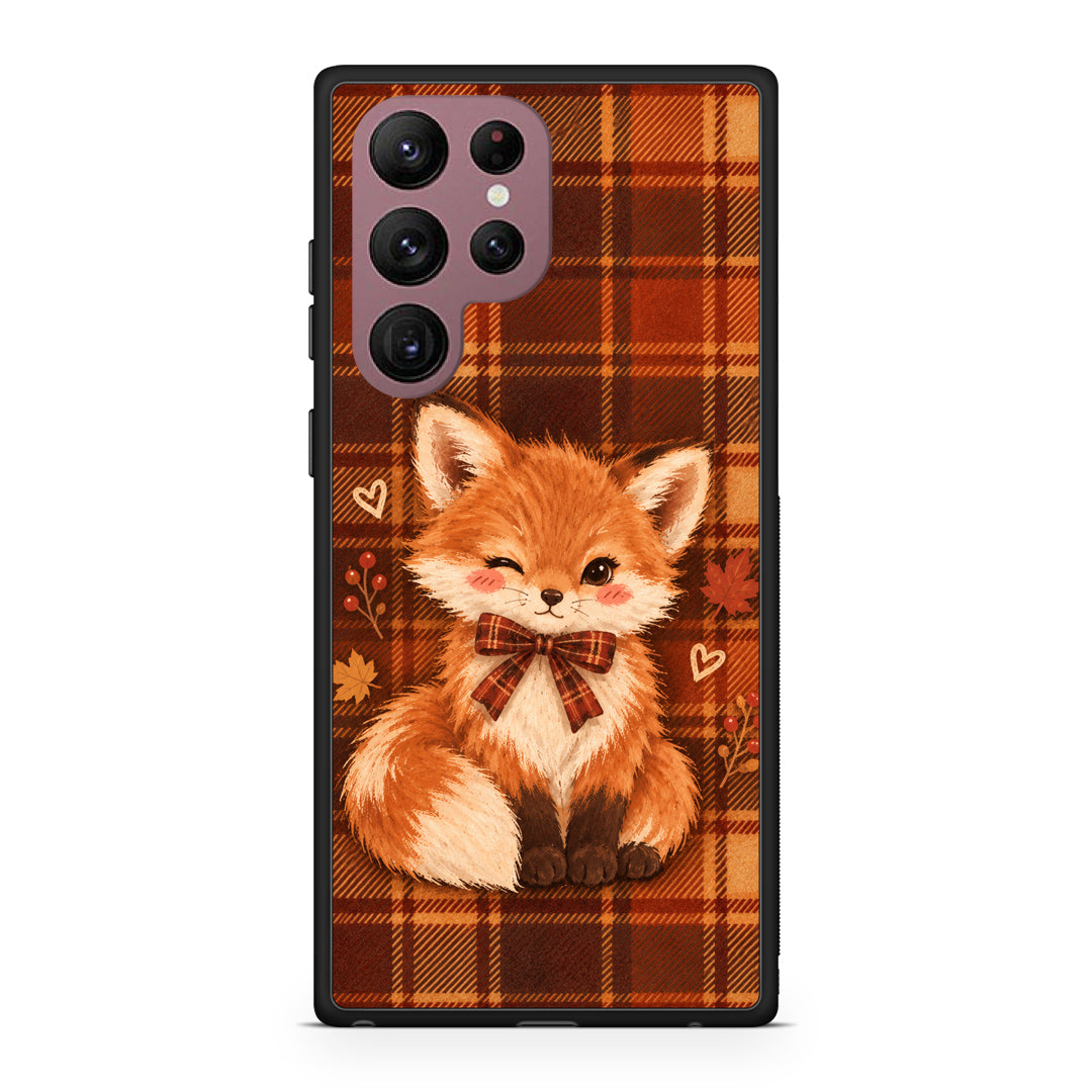 Θήκη Samsung Galaxy S22 Ultra Fox on Autumn Tartan από τη Smartfits με σχέδιο στο πίσω μέρος και μαύρο περίβλημα | Samsung Galaxy S22 Ultra Fox on Autumn Tartan case with colorful back and black bezels
