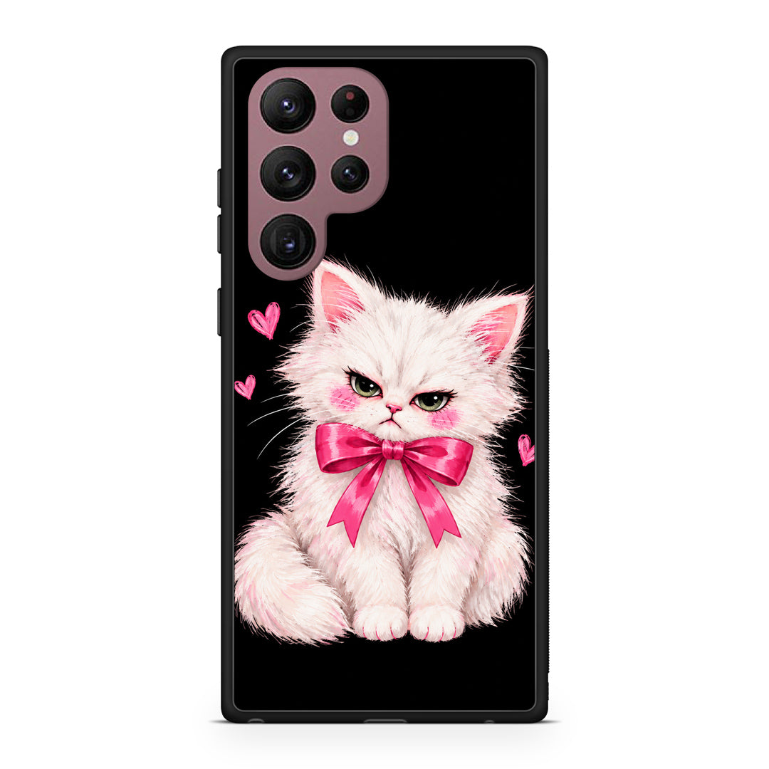 Θήκη Samsung Galaxy S22 Ultra Grumpy Party Kitten on Black από τη Smartfits με σχέδιο στο πίσω μέρος και μαύρο περίβλημα | Samsung Galaxy S22 Ultra Grumpy Party Kitten on Black case with colorful back and black bezels