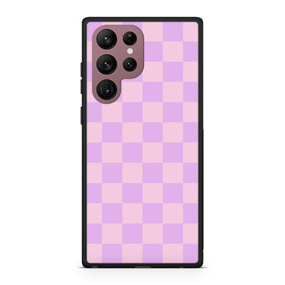 Θήκη Samsung Galaxy S22 Ultra Lavender and Pink Checkerboard από τη Smartfits με σχέδιο στο πίσω μέρος και μαύρο περίβλημα | Samsung Galaxy S22 Ultra Lavender and Pink Checkerboard case with colorful back and black bezels