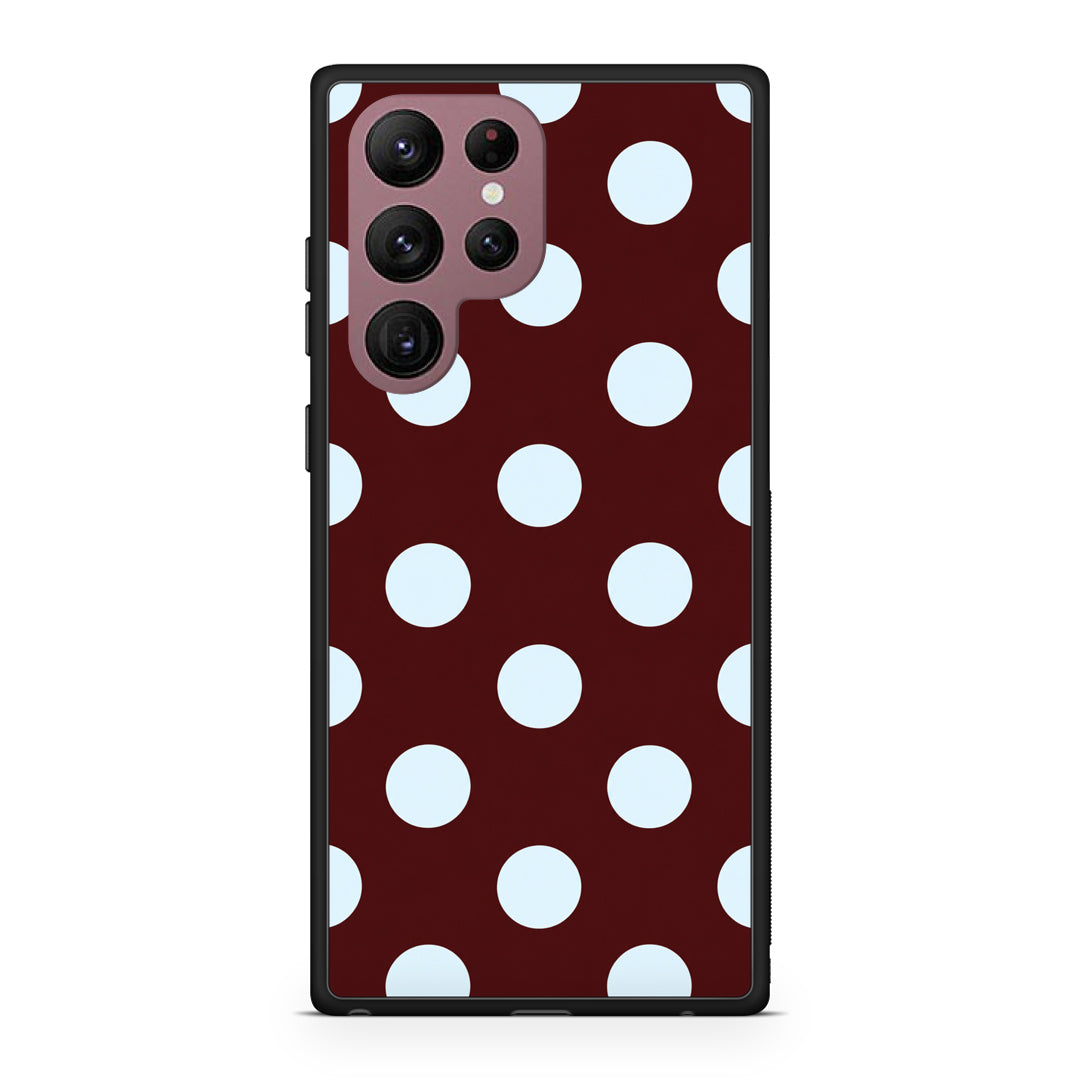 Θήκη Samsung Galaxy S22 Ultra Pale Blue Large Polka Dots on Burgundy από τη Smartfits με σχέδιο στο πίσω μέρος και μαύρο περίβλημα | Samsung Galaxy S22 Ultra Pale Blue Large Polka Dots on Burgundy case with colorful back and black bezels