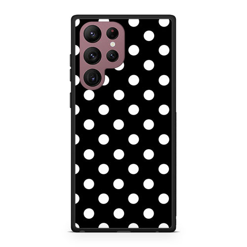 Θήκη Samsung Galaxy S22 Ultra White Polka Dots on Black από τη Smartfits με σχέδιο στο πίσω μέρος και μαύρο περίβλημα | Samsung Galaxy S22 Ultra White Polka Dots on Black case with colorful back and black bezels
