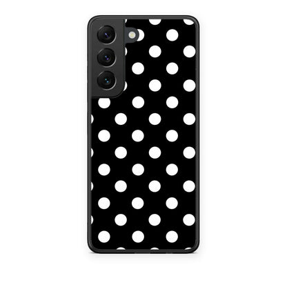Θήκη Samsung Galaxy S22 White Polka Dots on Black από τη Smartfits με σχέδιο στο πίσω μέρος και μαύρο περίβλημα | Samsung Galaxy S22 White Polka Dots on Black case with colorful back and black bezels