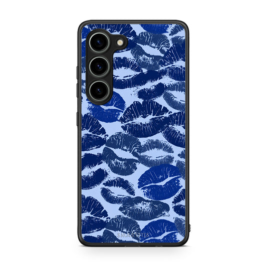 Θήκη Samsung Galaxy S23 Blue Lipstick Kisses από τη Smartfits με σχέδιο στο πίσω μέρος και μαύρο περίβλημα | Samsung Galaxy S23 Blue Lipstick Kisses case with colorful back and black bezels