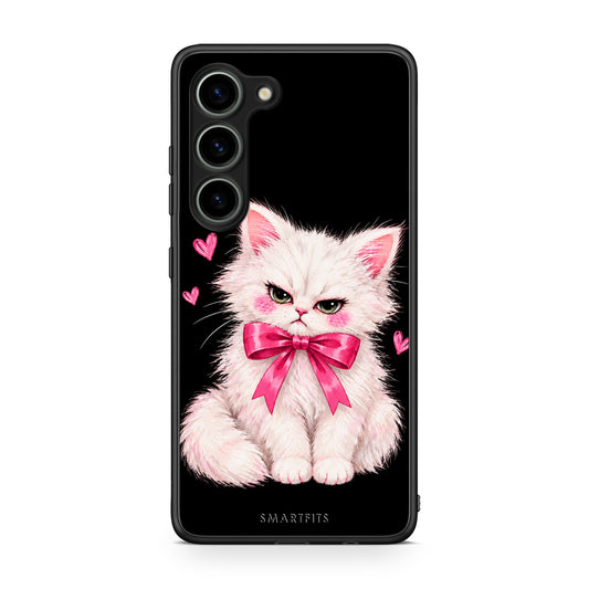 Θήκη Samsung Galaxy S23 Grumpy Party Kitten on Black από τη Smartfits με σχέδιο στο πίσω μέρος και μαύρο περίβλημα | Samsung Galaxy S23 Grumpy Party Kitten on Black case with colorful back and black bezels
