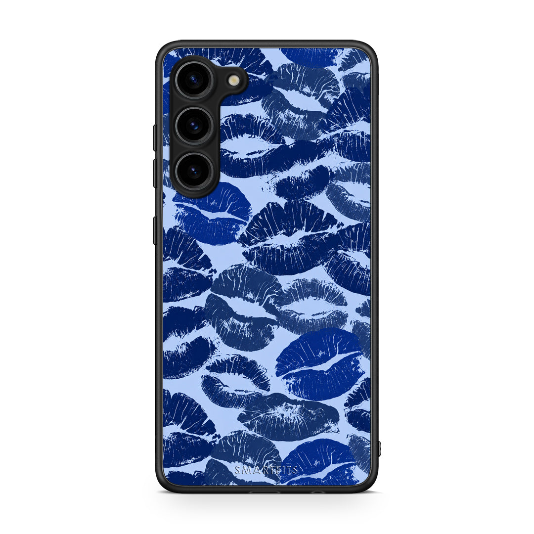 Θήκη Samsung Galaxy S23 Plus Blue Lipstick Kisses από τη Smartfits με σχέδιο στο πίσω μέρος και μαύρο περίβλημα | Samsung Galaxy S23 Plus Blue Lipstick Kisses case with colorful back and black bezels