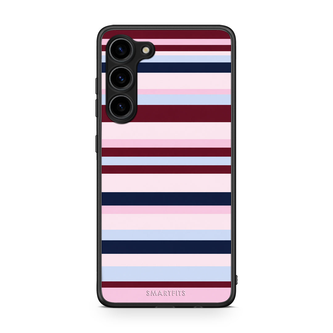 Θήκη Samsung Galaxy S23 Plus Burgundy Pink and Blue Horizontal Stripes από τη Smartfits με σχέδιο στο πίσω μέρος και μαύρο περίβλημα | Samsung Galaxy S23 Plus Burgundy Pink and Blue Horizontal Stripes case with colorful back and black bezels