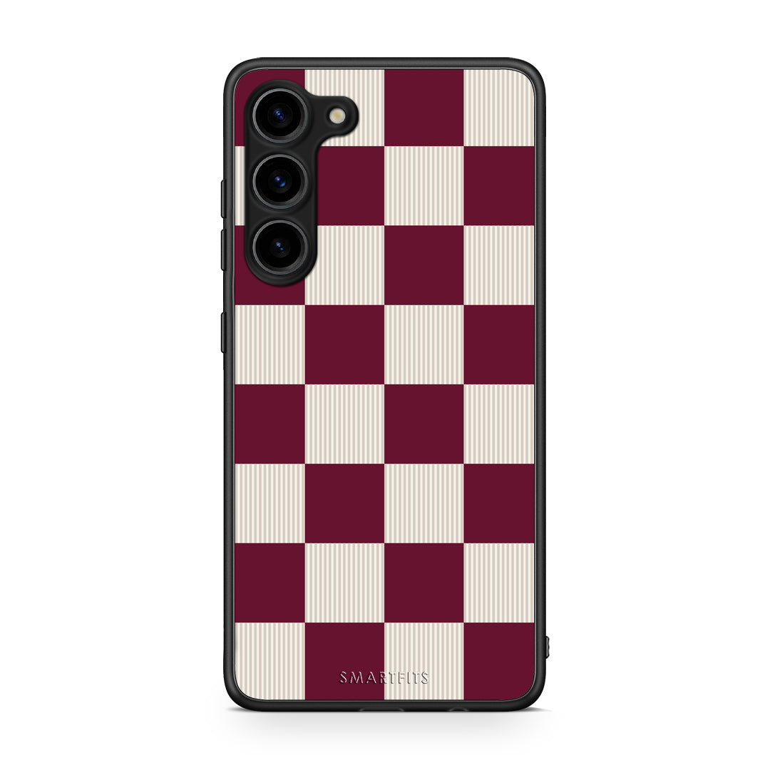 Θήκη Samsung Galaxy S23 Plus Burgundy and Cream Striped Checks από τη Smartfits με σχέδιο στο πίσω μέρος και μαύρο περίβλημα | Samsung Galaxy S23 Plus Burgundy and Cream Striped Checks case with colorful back and black bezels