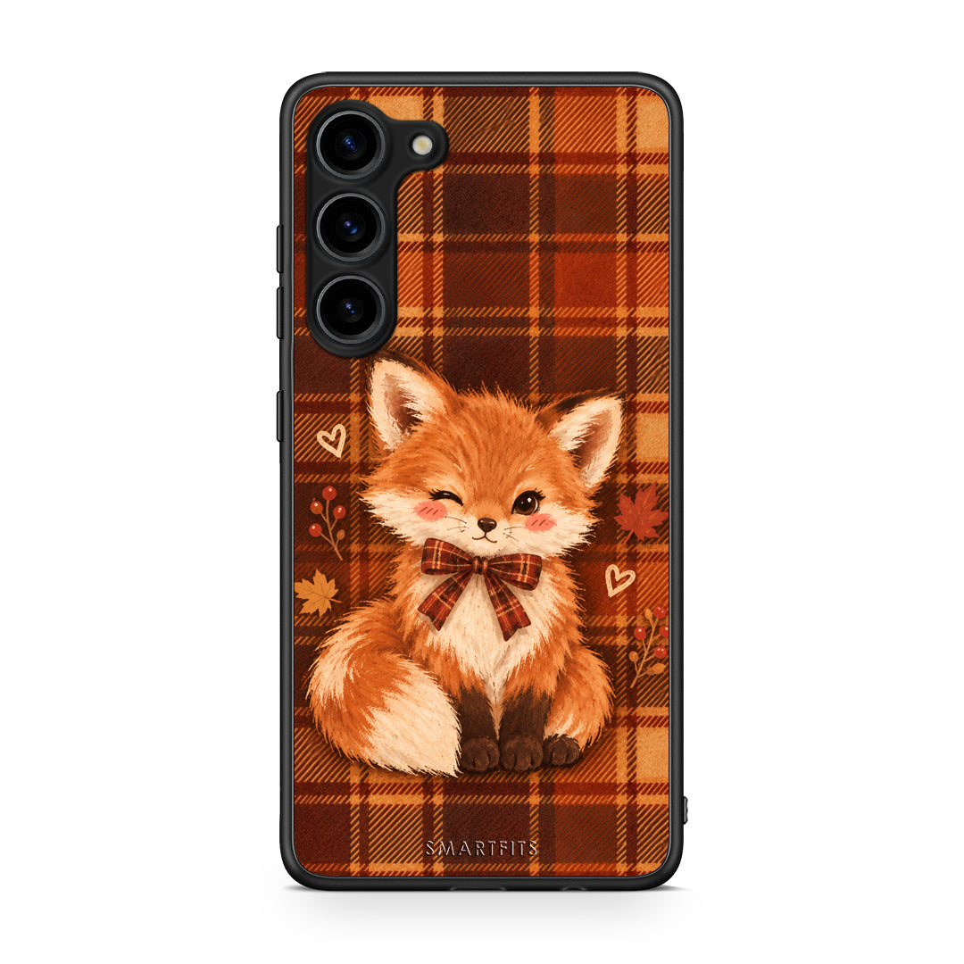 Θήκη Samsung Galaxy S23 Plus Fox on Autumn Tartan από τη Smartfits με σχέδιο στο πίσω μέρος και μαύρο περίβλημα | Samsung Galaxy S23 Plus Fox on Autumn Tartan case with colorful back and black bezels