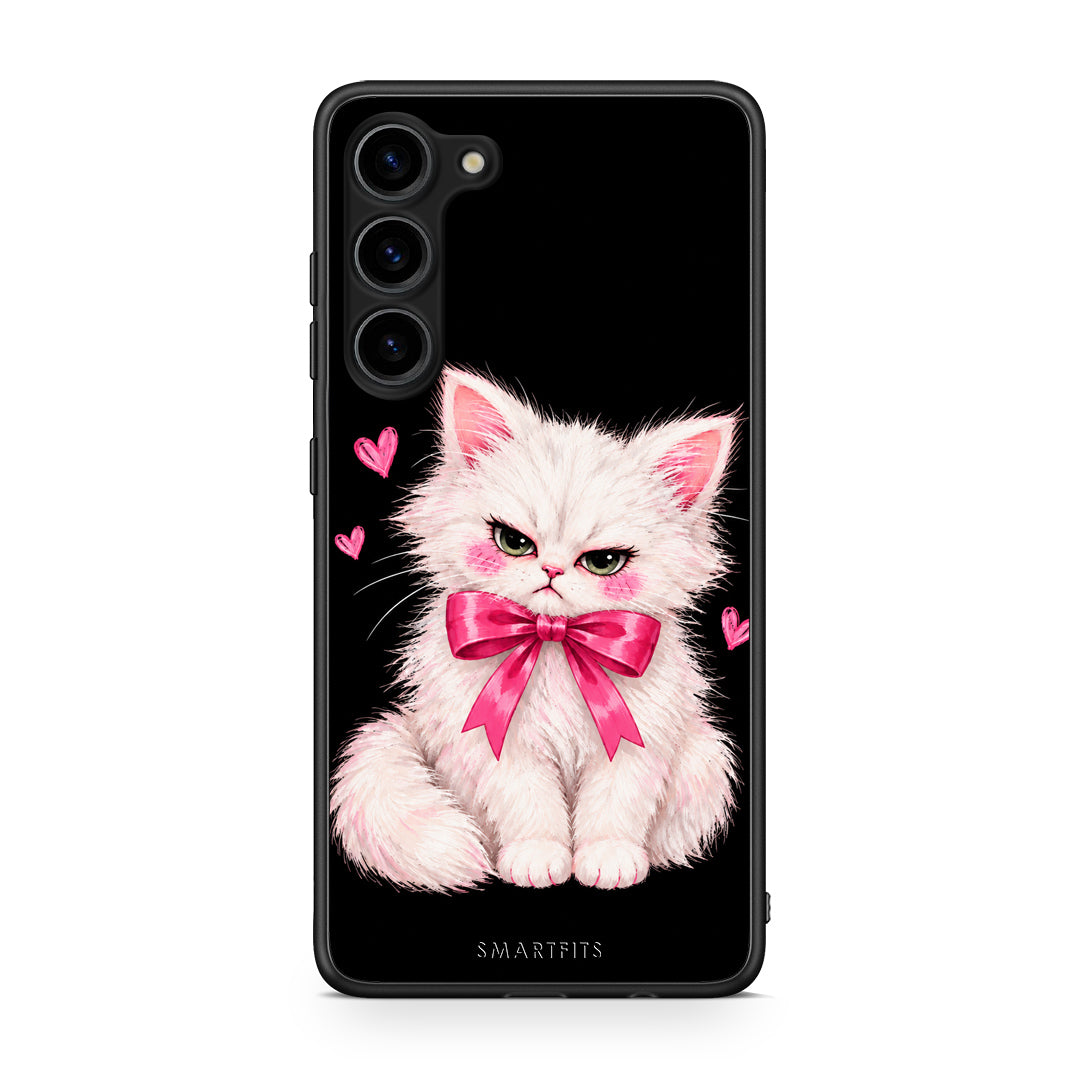 Θήκη Samsung Galaxy S23 Plus Grumpy Party Kitten on Black από τη Smartfits με σχέδιο στο πίσω μέρος και μαύρο περίβλημα | Samsung Galaxy S23 Plus Grumpy Party Kitten on Black case with colorful back and black bezels