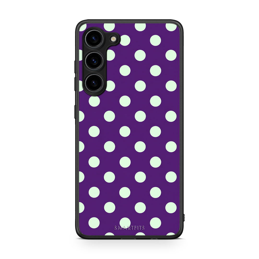 Θήκη Samsung Galaxy S23 Plus Mint Polka Dots on Purple από τη Smartfits με σχέδιο στο πίσω μέρος και μαύρο περίβλημα | Samsung Galaxy S23 Plus Mint Polka Dots on Purple case with colorful back and black bezels