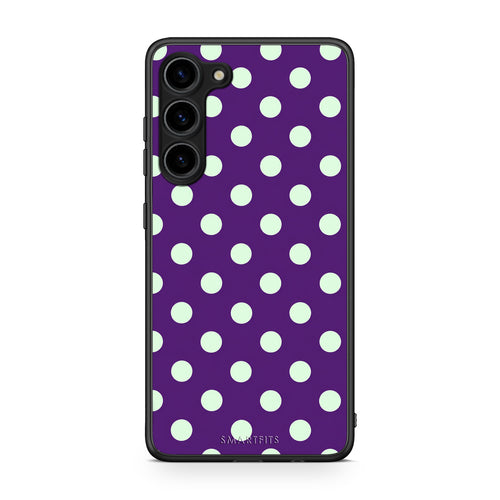 Θήκη Samsung Galaxy S23 Plus Mint Polka Dots on Purple από τη Smartfits με σχέδιο στο πίσω μέρος και μαύρο περίβλημα | Samsung Galaxy S23 Plus Mint Polka Dots on Purple case with colorful back and black bezels